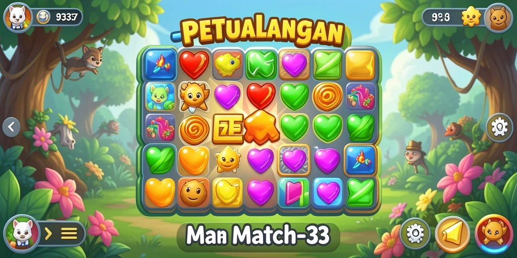 Screenshot menampilkan gameplay Match-3 yang seru dan memukau.