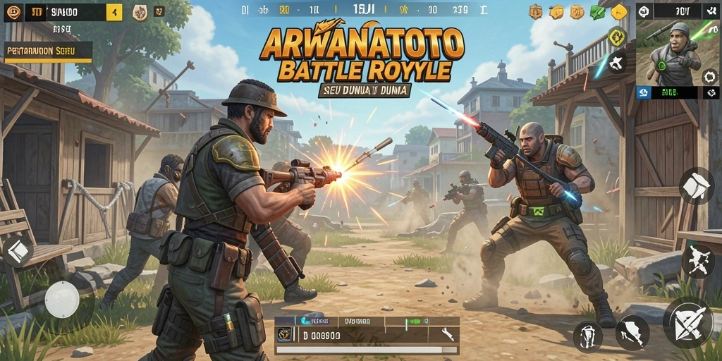 Tampilan gameplay mendebarkan pengalaman Battle Royale di ARWANATOTO.