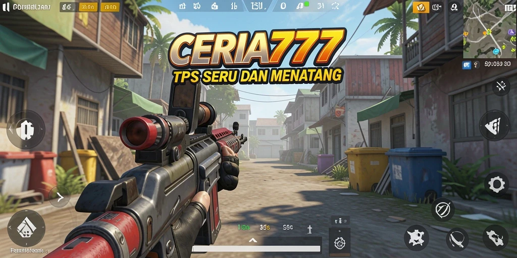Screenshot utama CERIA777 menampilkan aksi intens dalam permainan TPS.