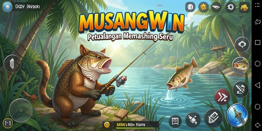 Tampilan gameplay Fishing dengan kegiatan memancing yang menarik.