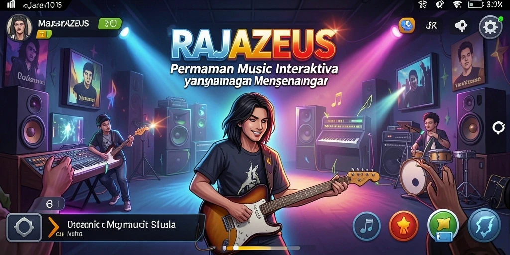 Tampilan menarik gameplay RAJAZEUS dengan aksi musik yang seru.