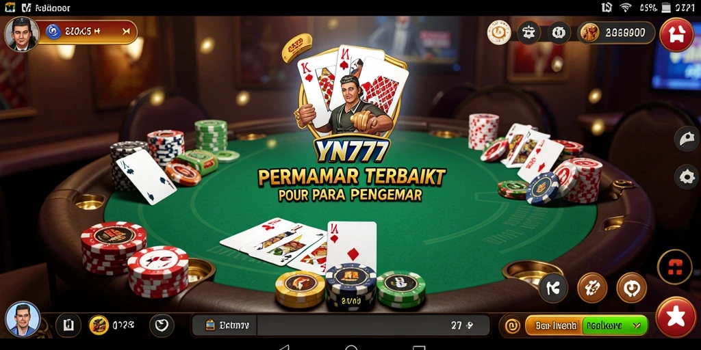 Tampilan utama gameplay YN777 dengan suasana poker yang mendebarkan.