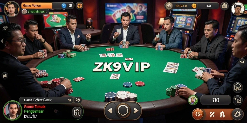 Tampilan gameplay ZK9VIP dengan pemain poker yang beraksi.